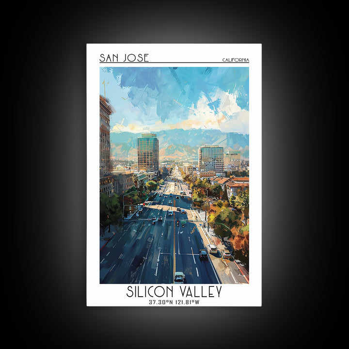 San Jose Travel Poster, Framed Canvas Print, Retro Travel Poster, City Wall Art, Art Print, Travel Decor, Retro Wall Art, Home Decor