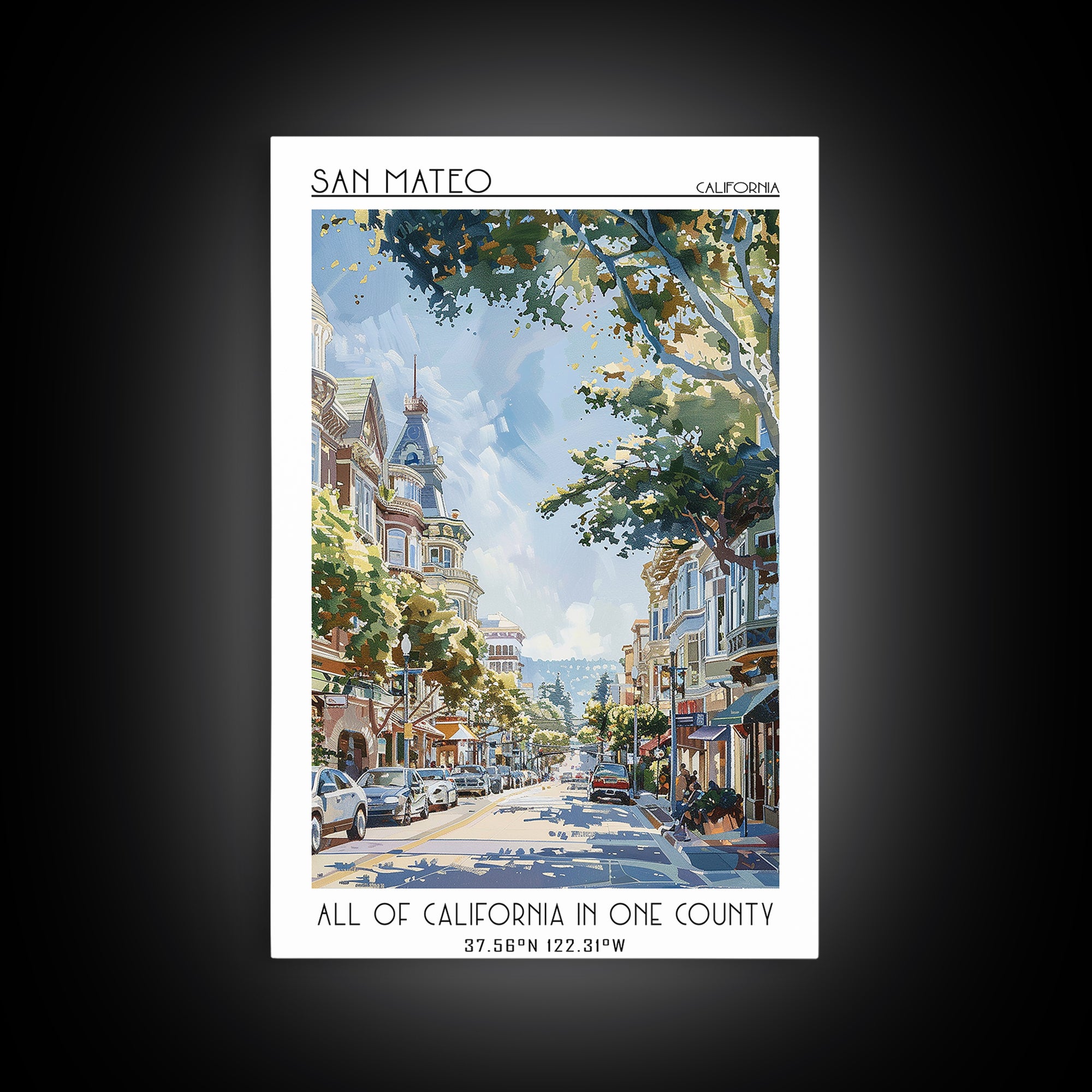 San Mateo Travel Poster, Canvas Print, Retro Wall Art, Travel Print, Fine Art Print, Watercolor Cityscape, Poster Art, Landscape Art
