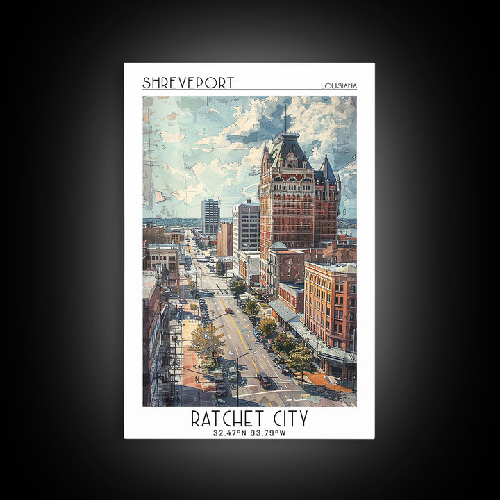 Shreveport Travel Poster, Framed Canvas Print, Retro Travel Poster, City Wall Art, Travel Art Print, Travel Decor, Minimalist Poster