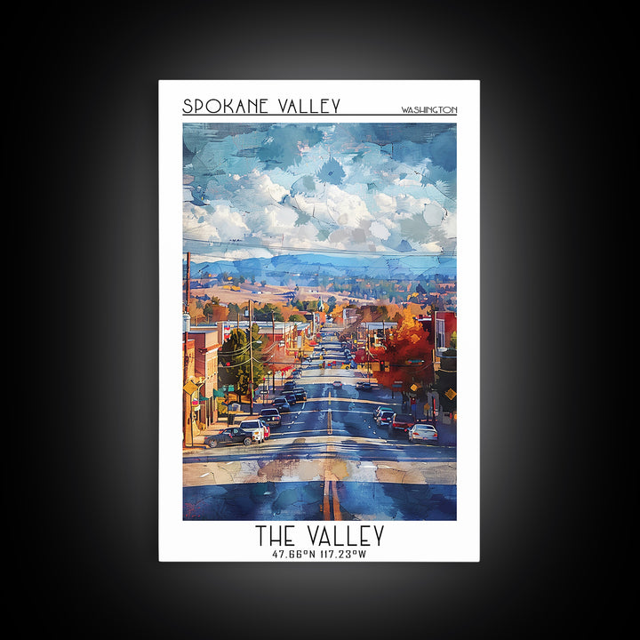 Spokane Valley Travel Poster, Canvas Print, Travel Wall Decor, Minimalist Poster, Living Room Wall Art, City Art Print, Travel Print