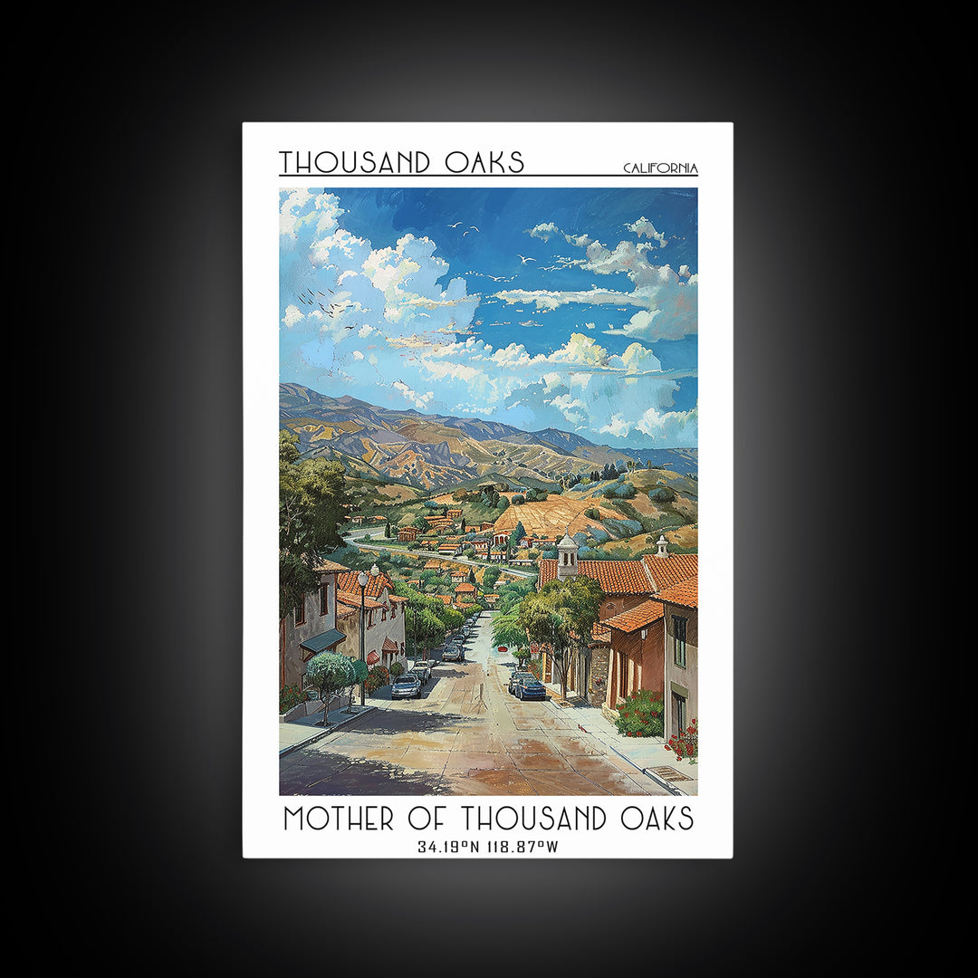 Thousand Oaks Travel Poster, Framed Canvas Print, Retro Travel Poster, City Wall Art, Retro Travel Print, Poster Print, Travel Print