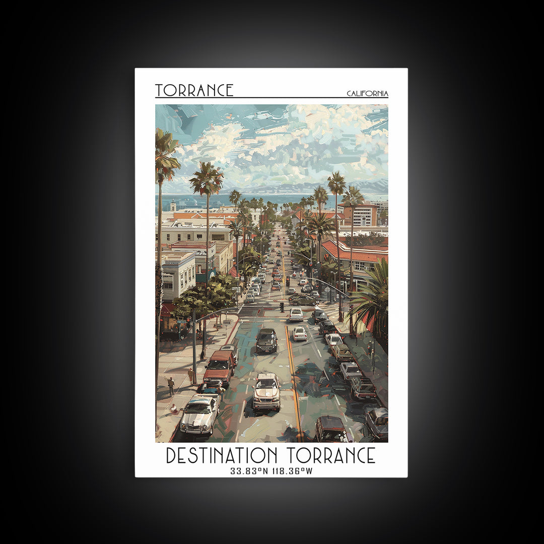 Torrance California Travel Poster, Canvas Print, Vintage Travel Print, City Wall Art, Mid Century Wall Art, Landscape Art, Art Print