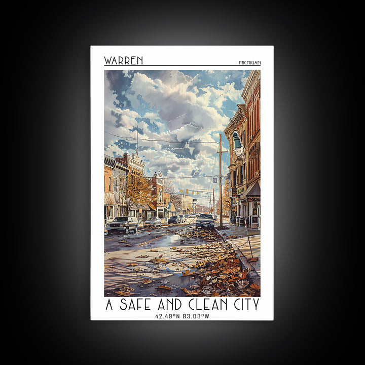 Warren Travel Poster, Canvas Print, City Travel Poster, Vintage City Poster, Minimalist Poster, City Art Print, Living Room Wall Art