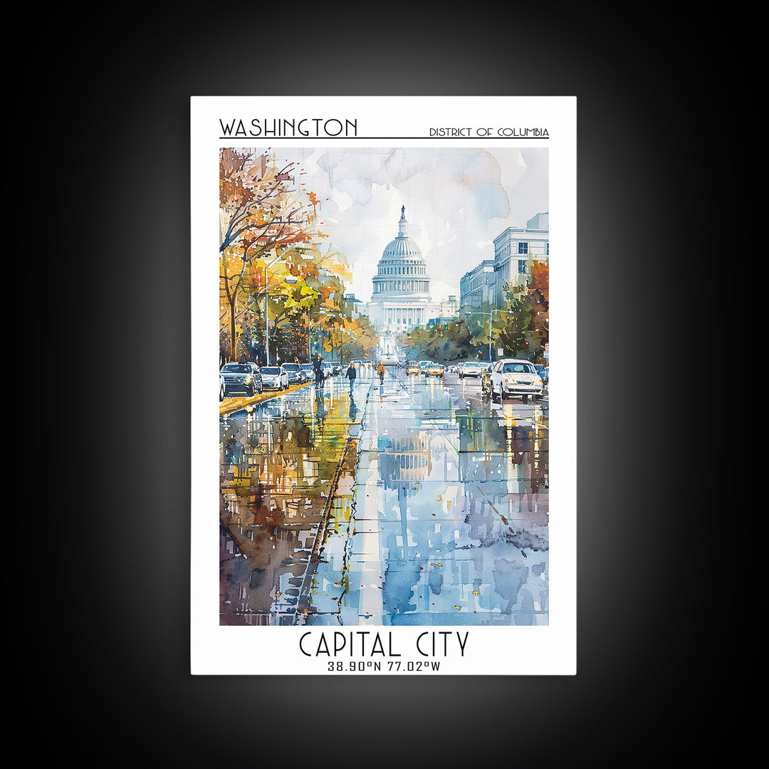 Washington Travel Poster, Framed Canvas Print, City Travel Poster, Travel Wall Art, Home Decor, Fine Art Print, Mid Century Wall Art