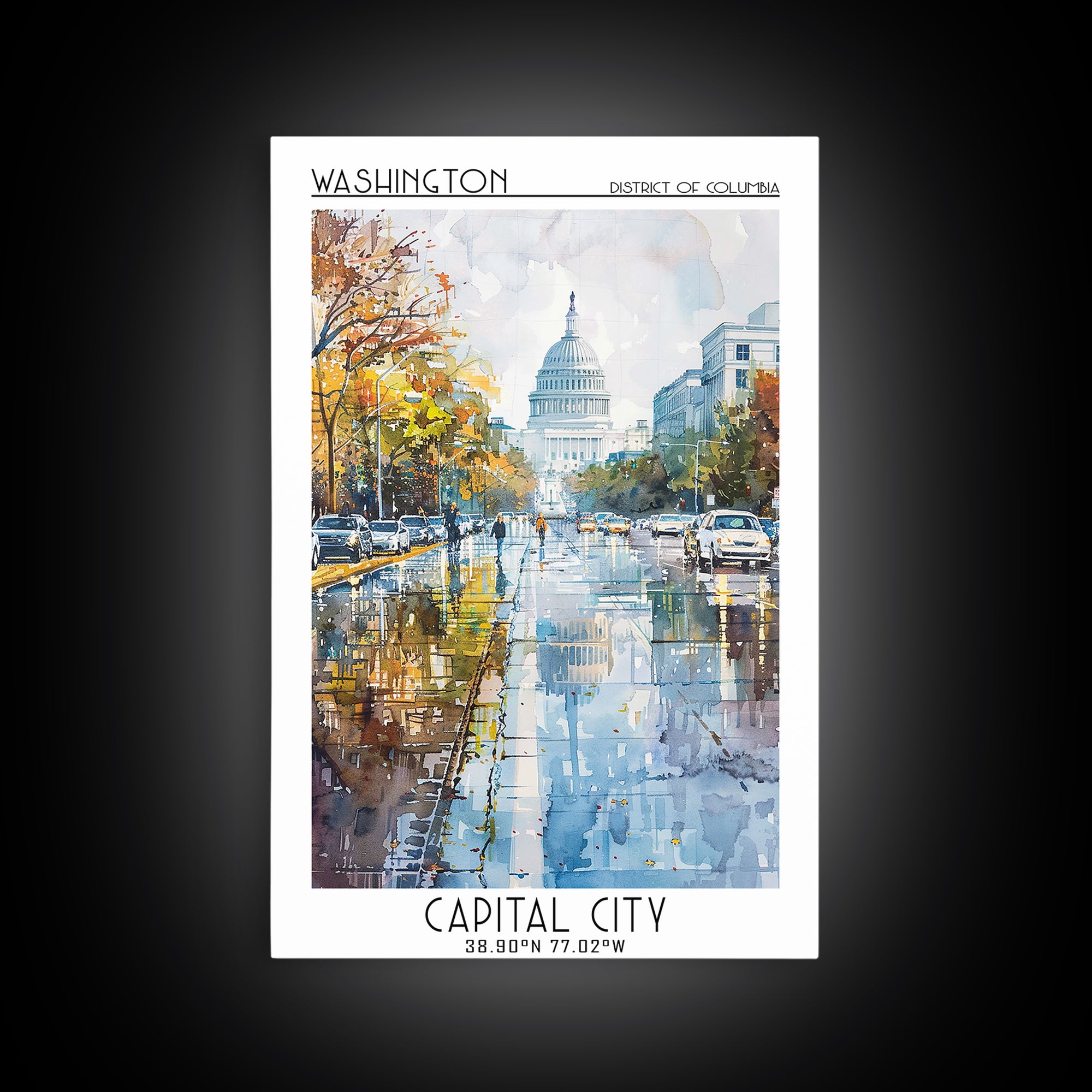 Washington Travel Poster, Framed Canvas Print, City Travel Poster, Travel Wall Art, Home Decor, Fine Art Print, Mid Century Wall Art