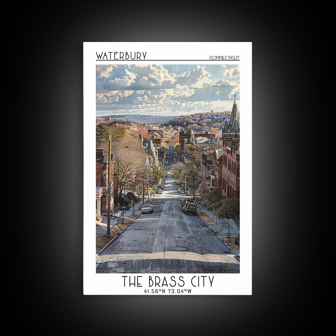 Waterbury Travel Poster, Framed Canvas Print, City Art Print, Travel Wall Art, Gallery Wall Set, Landscape Art, Living Room Wall Art