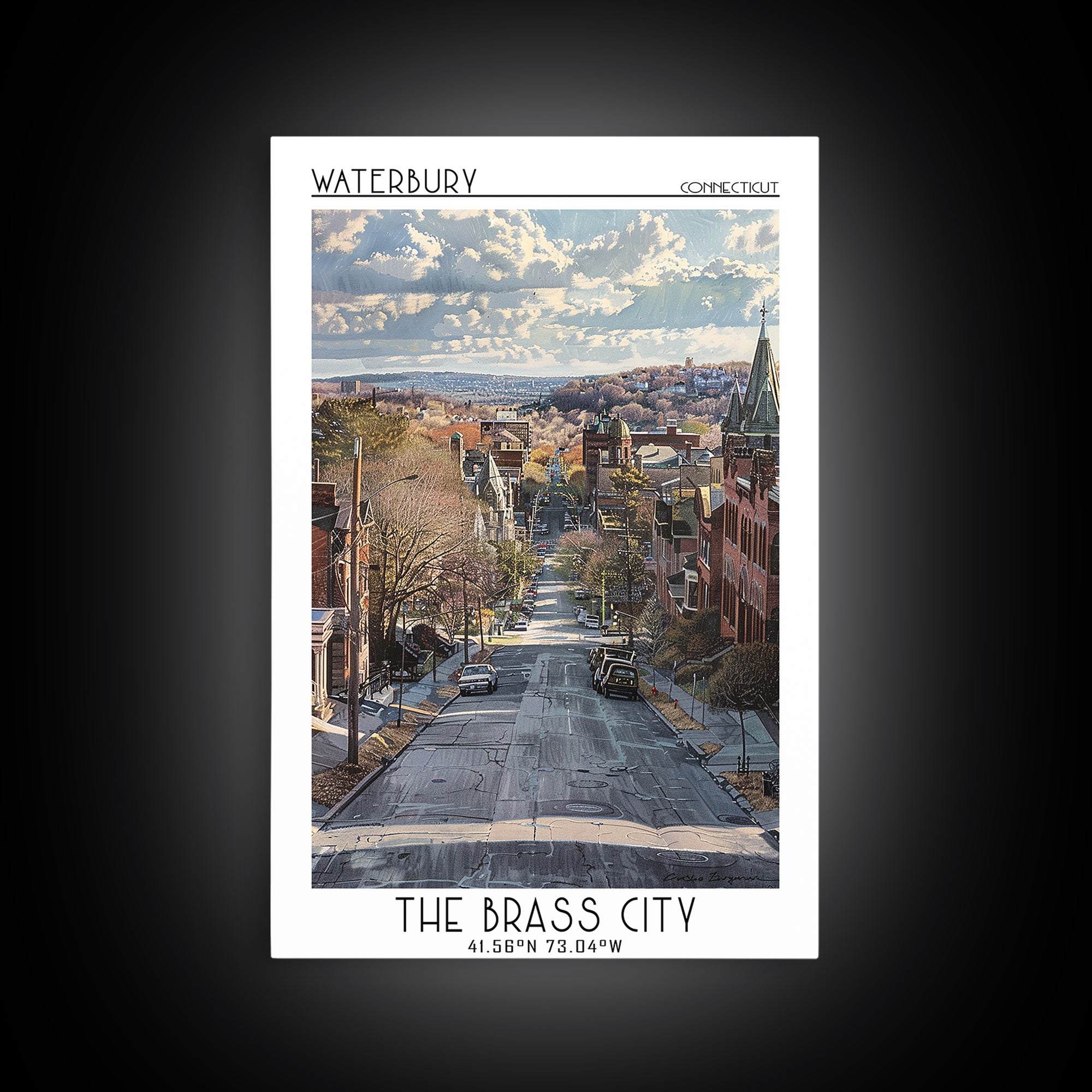 Waterbury Travel Poster, Framed Canvas Print, City Art Print, Travel Wall Art, Gallery Wall Set, Landscape Art, Living Room Wall Art