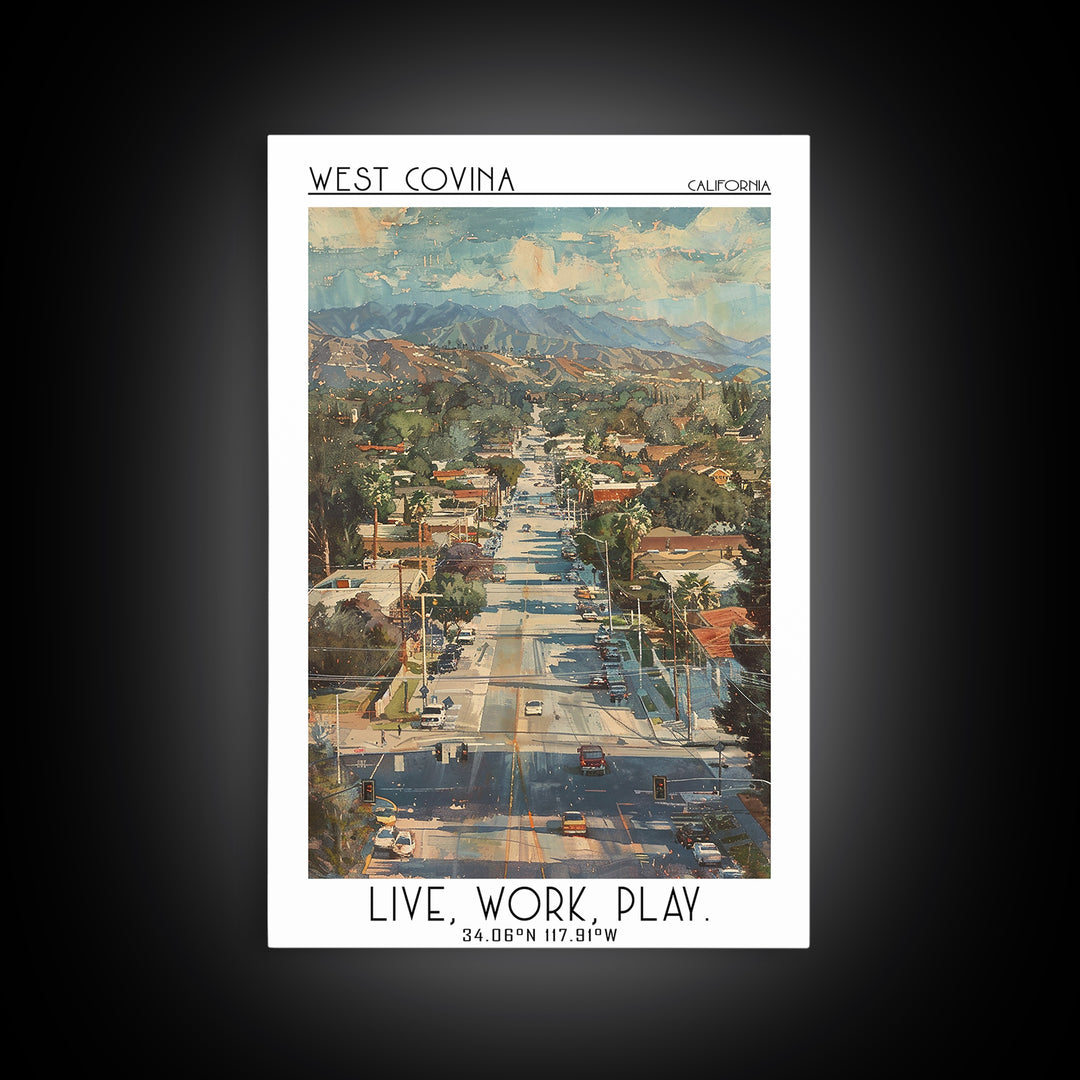 West Covina Travel Poster, Canvas Print, City Travel Poster, Travel Wall Decor, Retro Travel Print, Fine Art Print, Travel Art Print