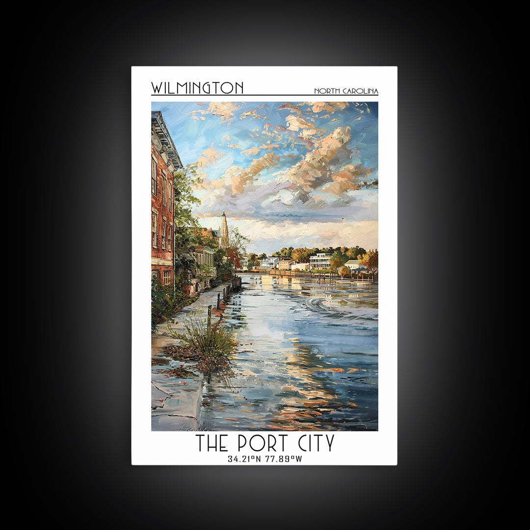 Wilmington Travel Poster, Framed Canvas Print, Travel Wall Art, City Wall Art, Minimalist Poster, Vintage Posters, City Illustration
