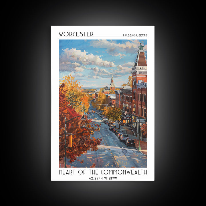 Worcester Travel Poster, Canvas Print, City Art Print, Travel Wall Art, Mid Century Wall Art, Gallery Wall Set, Living Room Wall Art