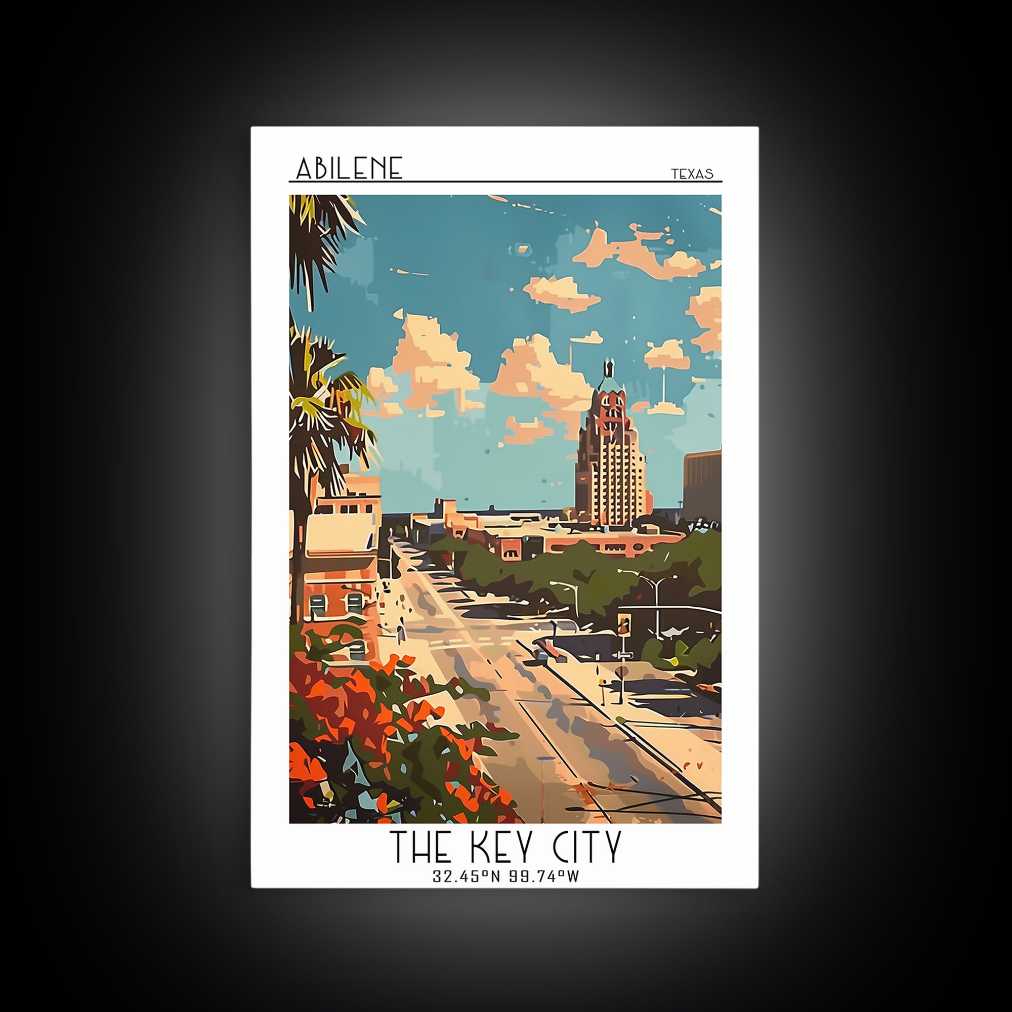 Abilene Travel Poster, Framed Canvas Print, Travel Wall Decor, Minimalist Poster, Travel Prints, Mid Century Wall Art, City Wall Art