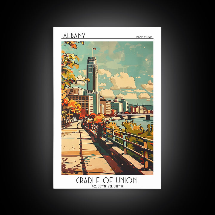 Albany New York Travel Poster, Canvas Print, Travel Wall Art, City Wall Art, Wanderlust Gift, Retro Travel Poster, Home Office Decor