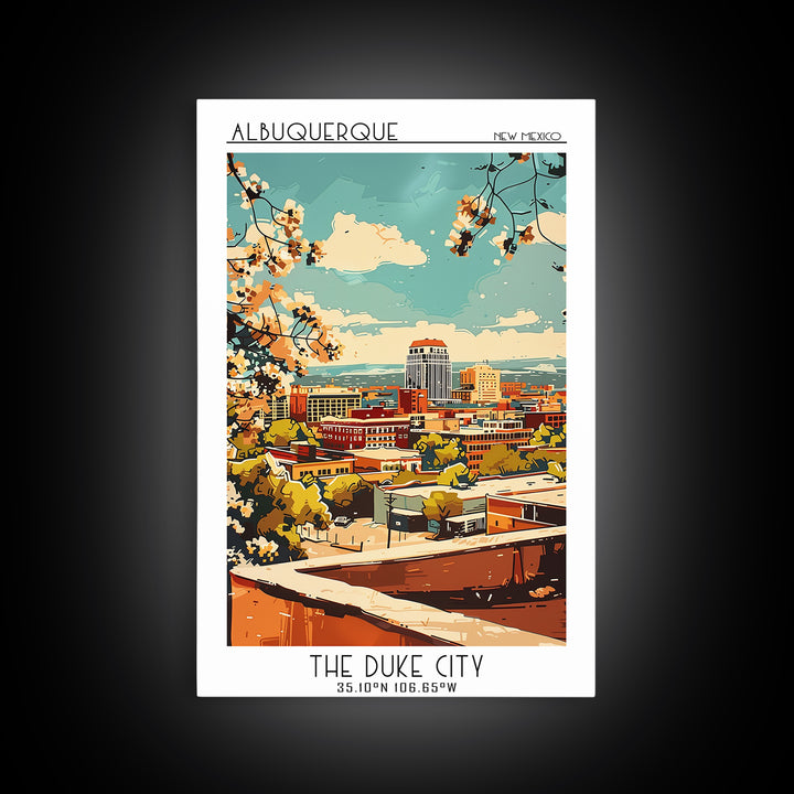 Albuquerque Travel Poster, Canvas Print, Retro Wall Art, Travel Print, Wall Art, Retro Travel Print, City Illustration, Travel Decor