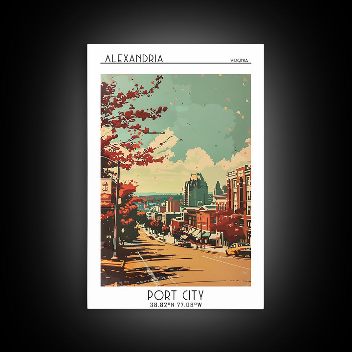 Alexandria Virginia Travel Poster, Framed Canvas Print, City Travel Poster, Travel Wall Decor, Mid Century Wall Art, Travel Wall Art