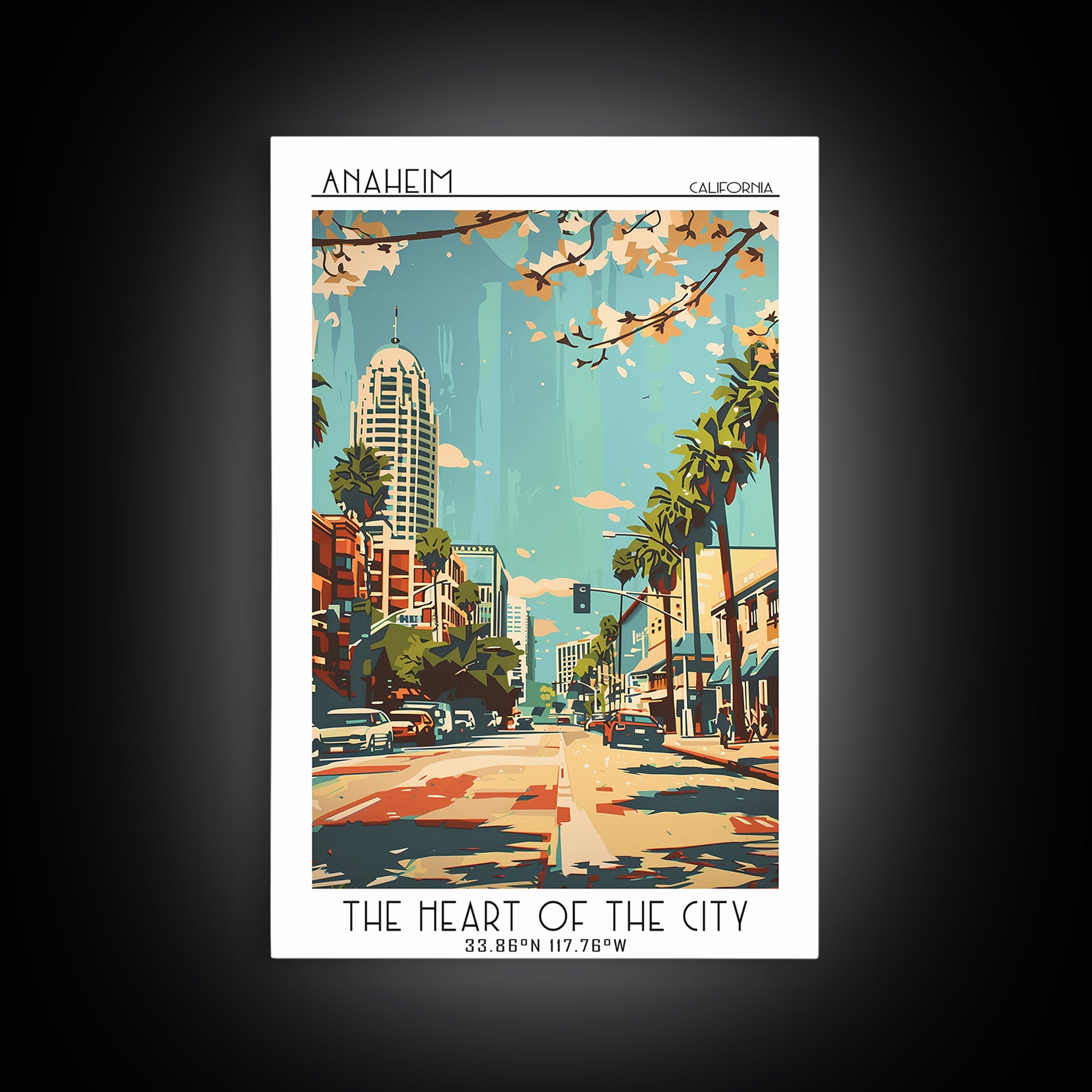 Anaheim Travel Poster, Framed Canvas Print, City Travel Poster, Travel Wall Decor, Travel Prints, Modern Wall Decor, Wanderlust Gift