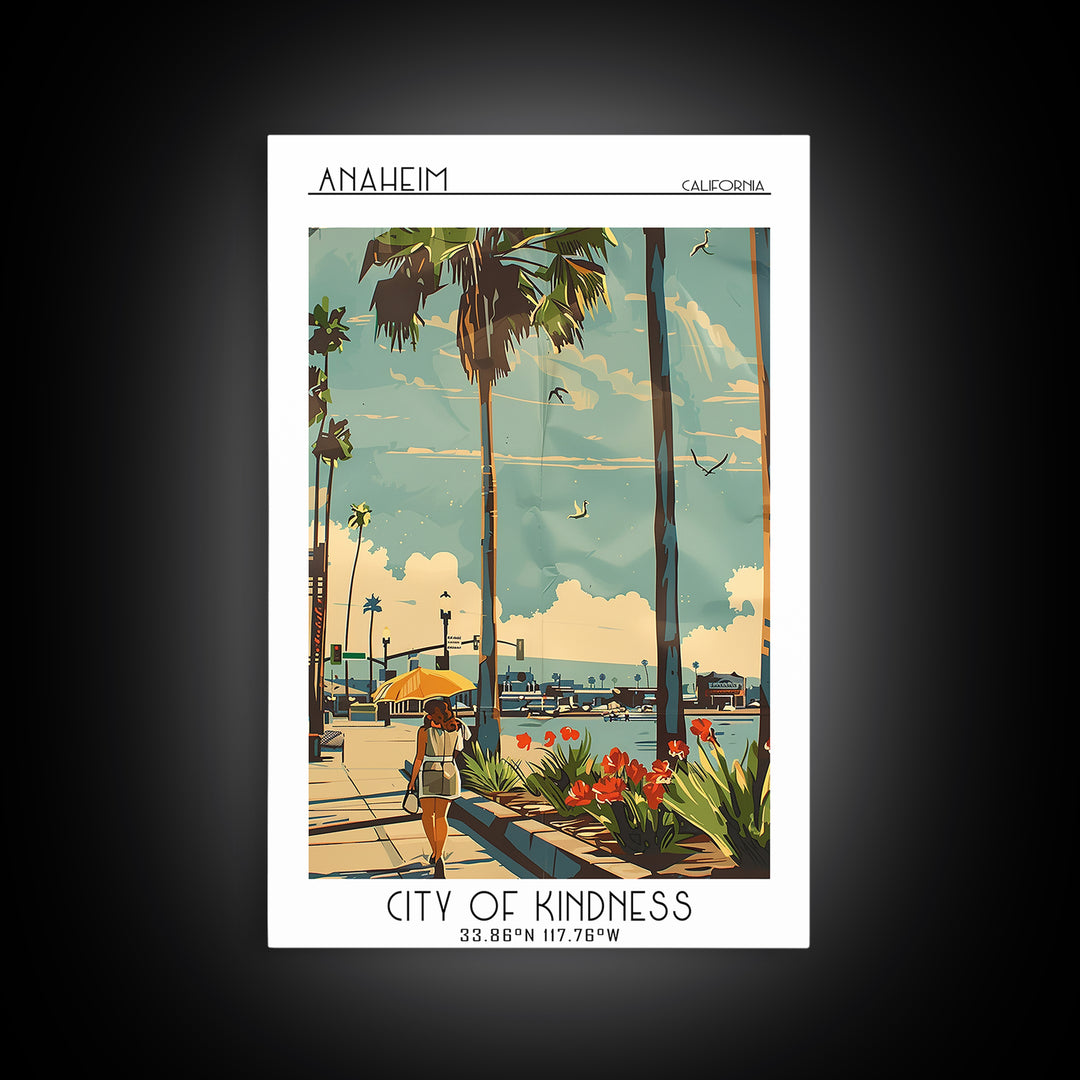 Anaheim California Travel Poster, Framed Canvas Print, Vintage Travel Print, City Wall Art, City Travel Poster, Mid Century Wall Art
