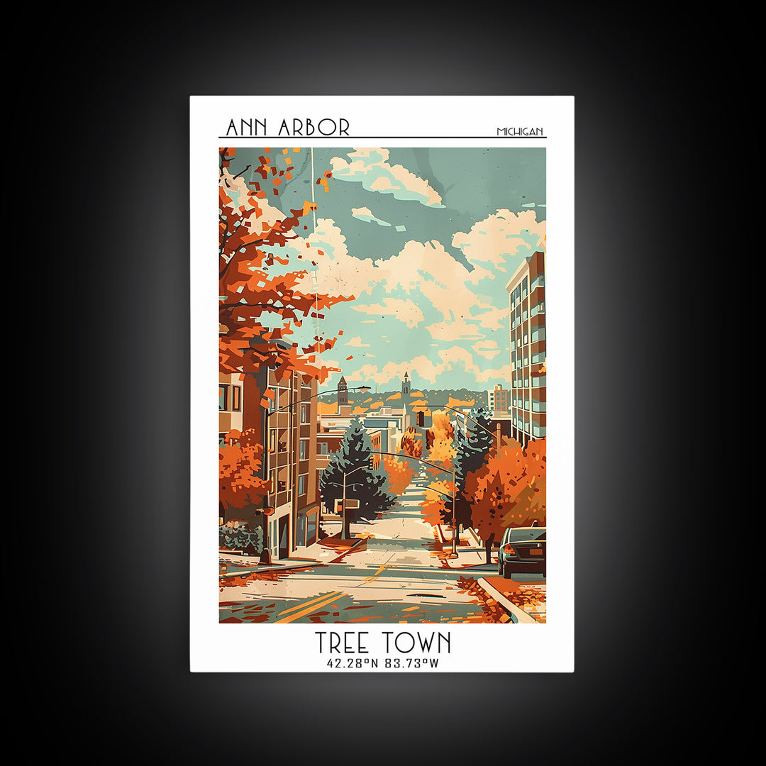 Ann Arbor Travel Poster, Framed Canvas Print, City Travel Poster, Travel Wall Decor, Home Office Decor, Home Decor, Travel Art Print