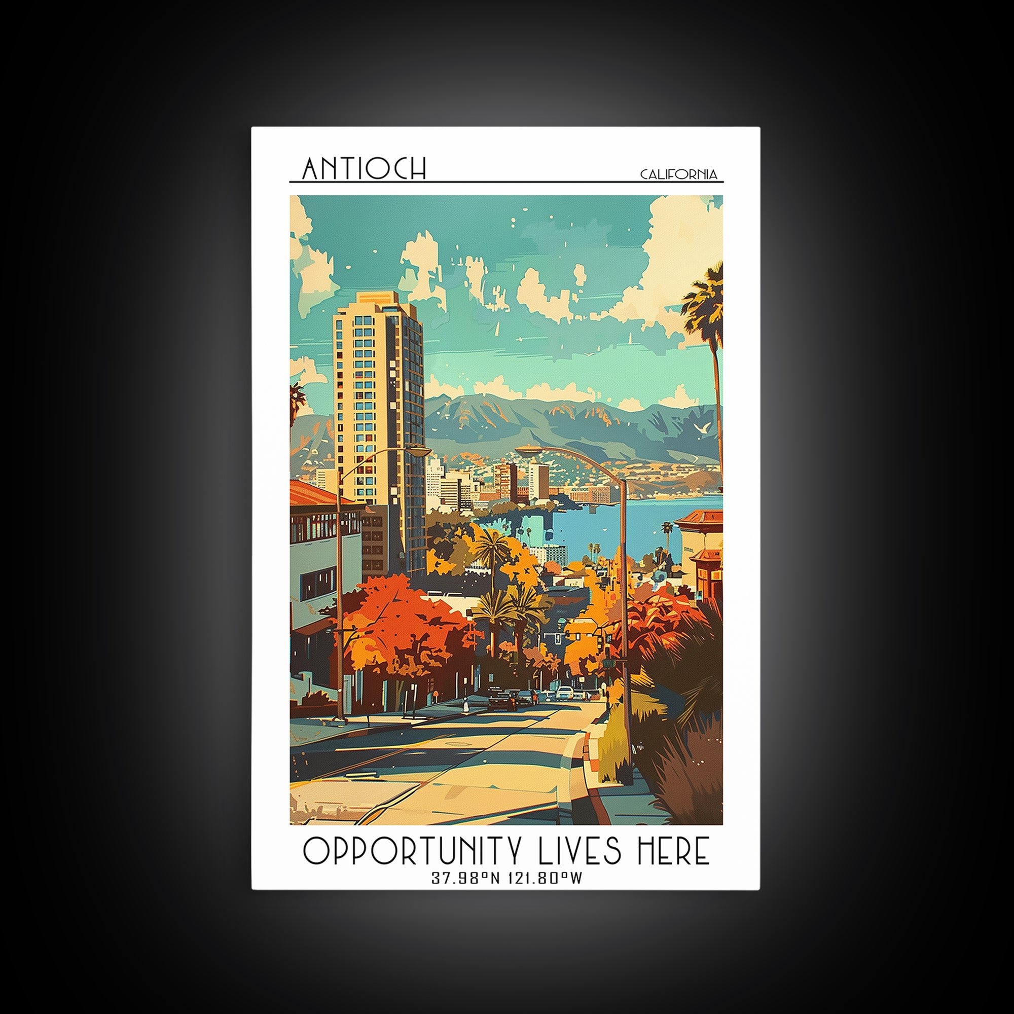Antioch California Travel Poster, Framed Canvas Print, Travel Prints, Landscape Art, Travel Posters, Vintage Poster, Vintage Posters
