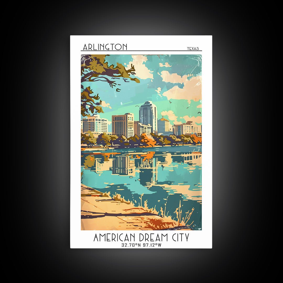 Arlington Travel Poster, Framed Canvas Print, City Travel Poster, Travel Wall Art, City Art Print, City Illustration, Vintage Poster