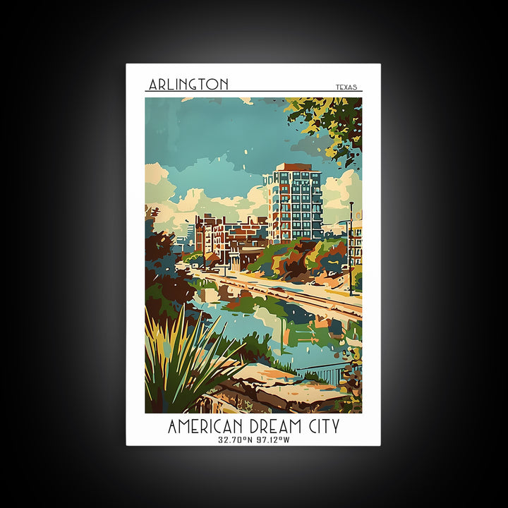 Arlington Texas Travel Poster, Framed Canvas Print, Poster Print, Travel Wall Art, Retro Travel Poster, Travel Print, Retro Wall Art