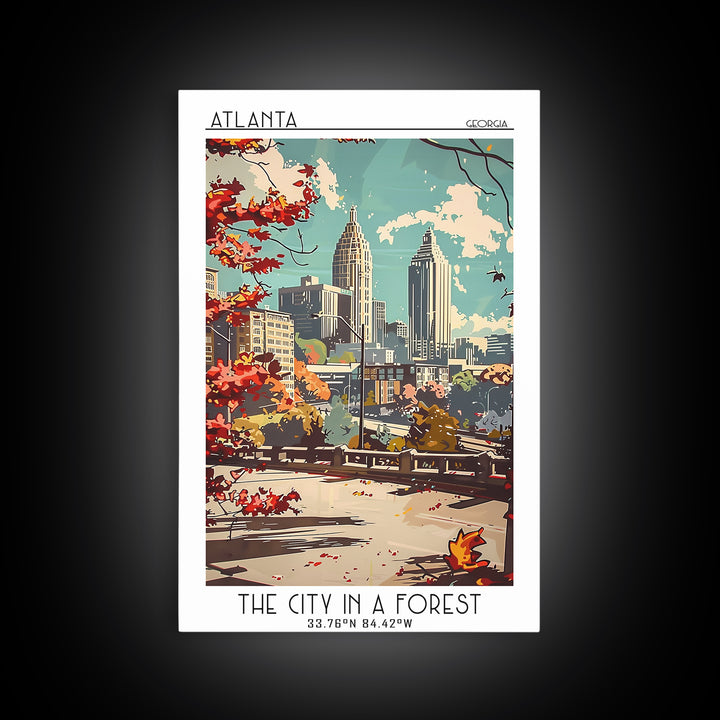 Atlanta Travel Poster, Framed Canvas Print, Travel Wall Art, City Wall Art, Retro Wall Art, City Art Print, Home Decor, Poster Print