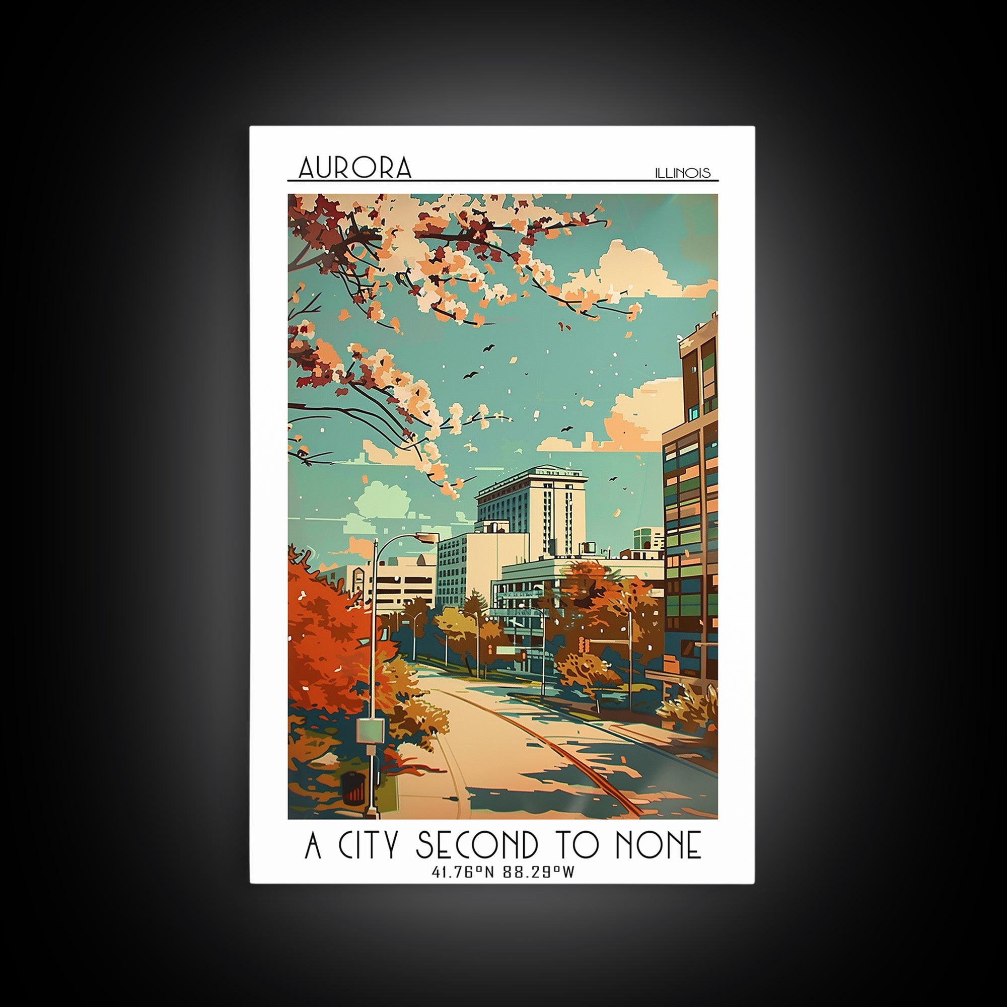 Aurora Illinois Travel Poster, Canvas Print, Vintage Travel Print, City Wall Art, City Travel Poster, Vintage Posters, Landscape Art