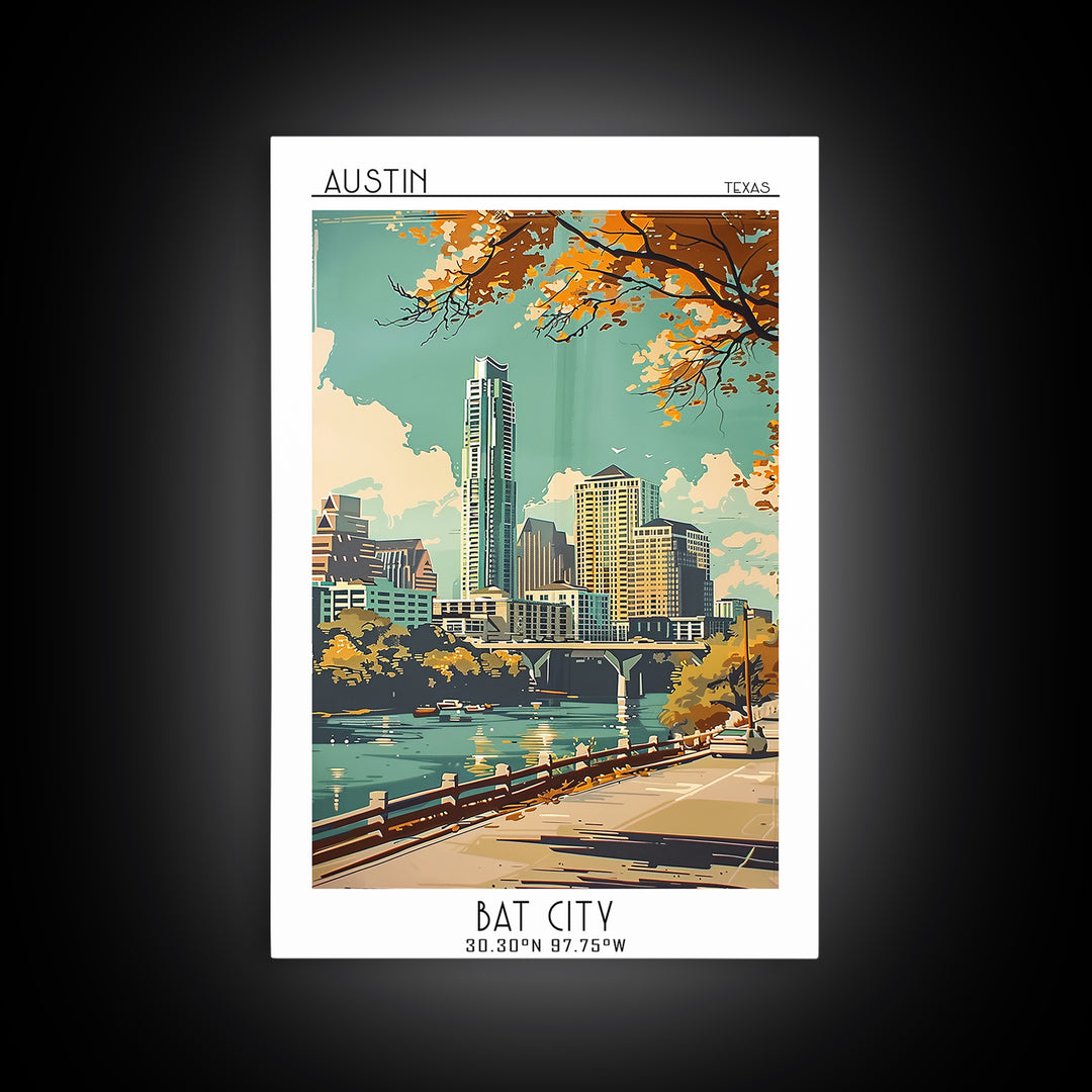 Austin Travel Poster, Canvas Print, Travel Wall Art, City Wall Art, Travel Decor, Poster Art, Travel Posters, Wall Art, Travel Print