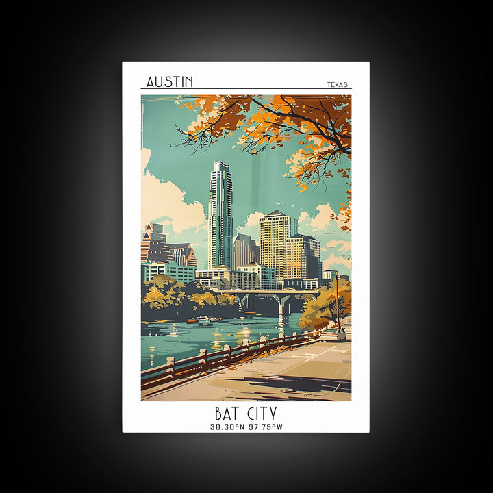 Austin Travel Poster, Canvas Print, Travel Wall Art, City Wall Art, Travel Decor, Poster Art, Travel Posters, Wall Art, Travel Print