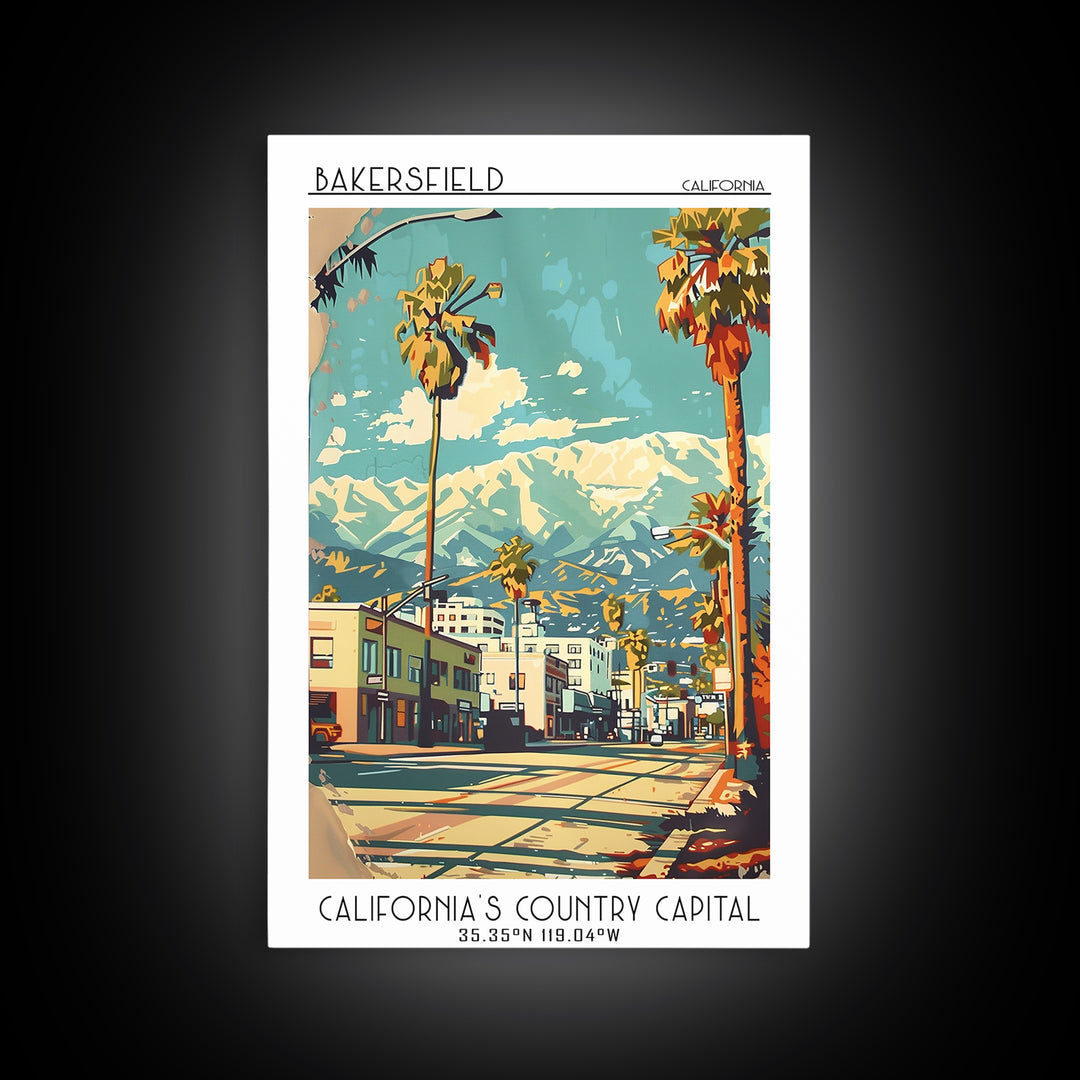 Bakersfield California Travel Poster, Canvas Print, City Art Print, Travel Wall Art, Retro Wall Art, Minimalist Poster, Travel Decor