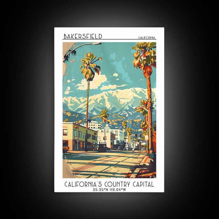 Bakersfield California Travel Poster, Canvas Print, City Art Print, Travel Wall Art, Retro Wall Art, Minimalist Poster, Travel Decor