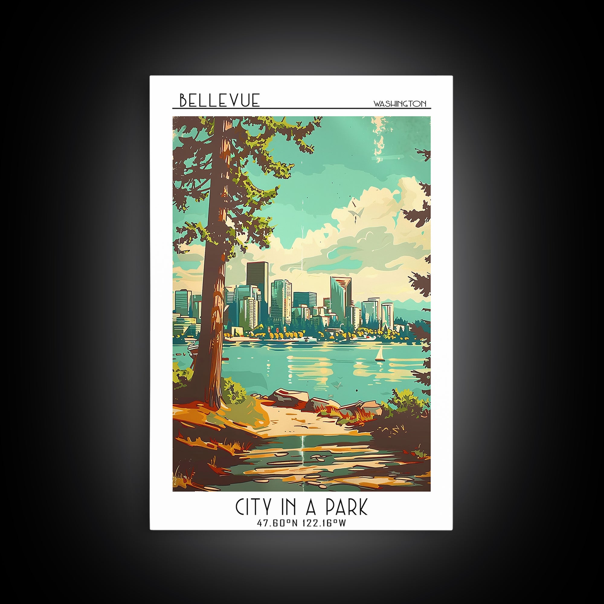 Bellevue Washington Travel Poster, Framed Canvas Print, Travel Art Print, Modern Wall Decor, Poster Print, Poster Art, Landscape Art