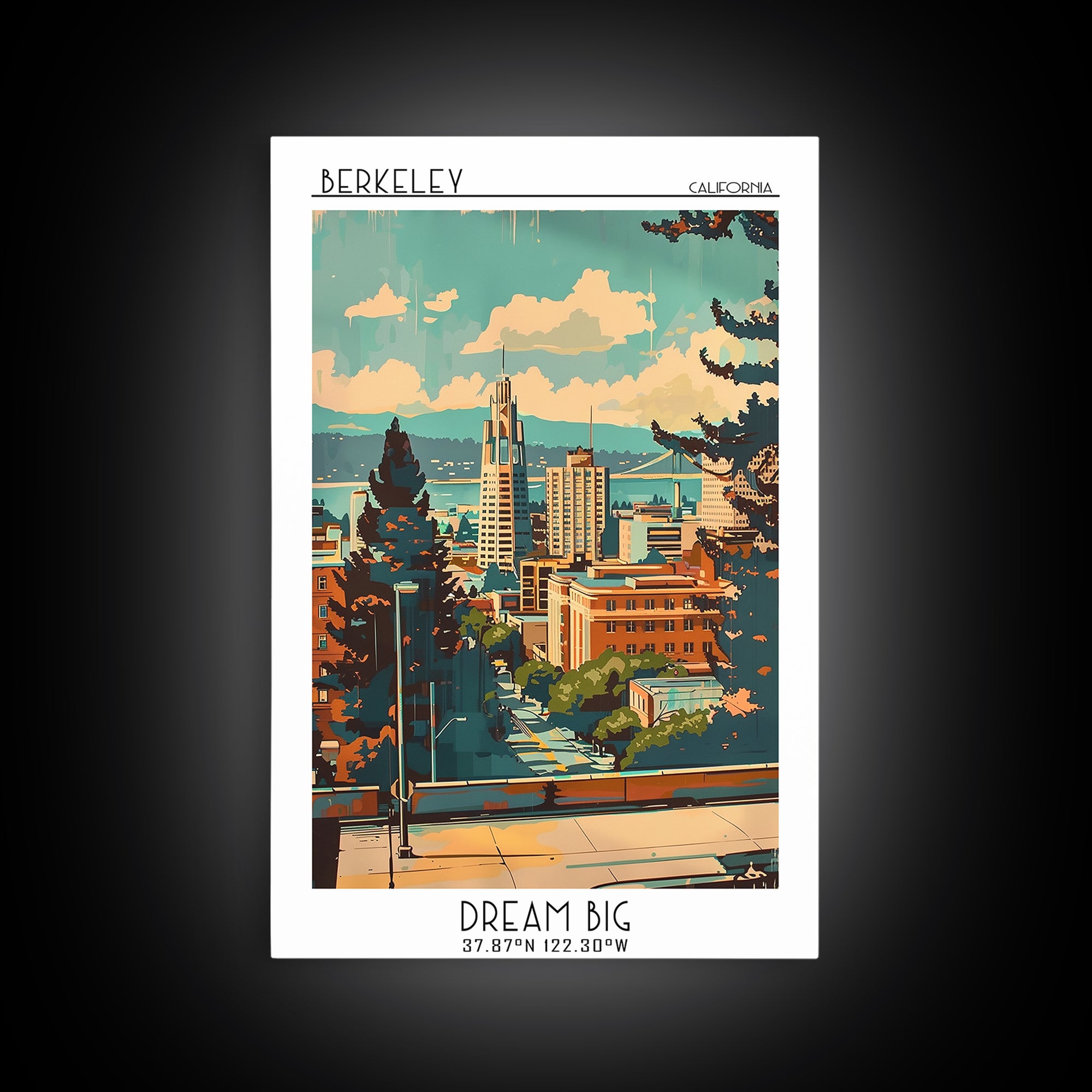 Berkeley California Travel Poster, Canvas Print, Travel Wall Art, City Wall Art, Watercolor Cityscape, Travel Print, Wanderlust Gift