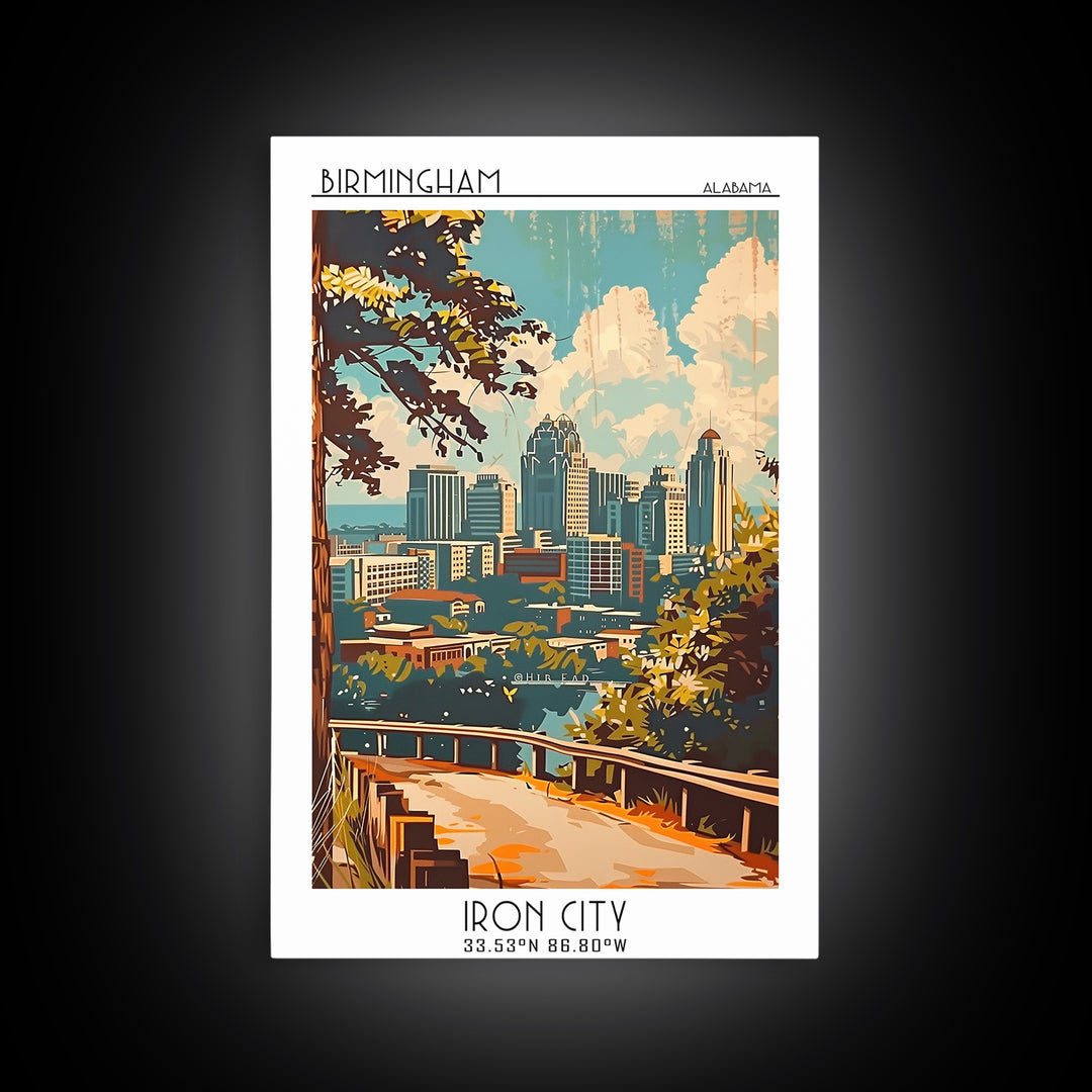 Birmingham Travel Poster, Framed Canvas Print, Poster Print, Travel Wall Art, Travel Art Print, Watercolor Cityscape, Fine Art Print