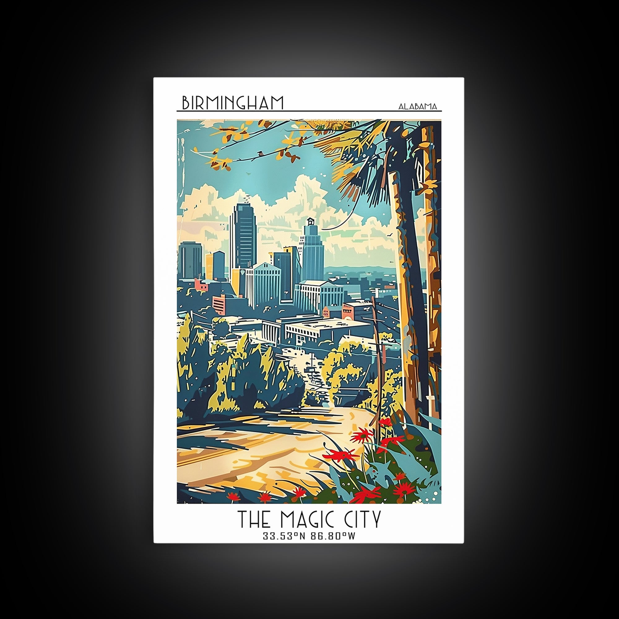 Birmingham Alabama Travel Poster, Canvas Print, Travel Wall Decor, Minimalist Poster, Art Print, Travel Wall Art, City Travel Poster