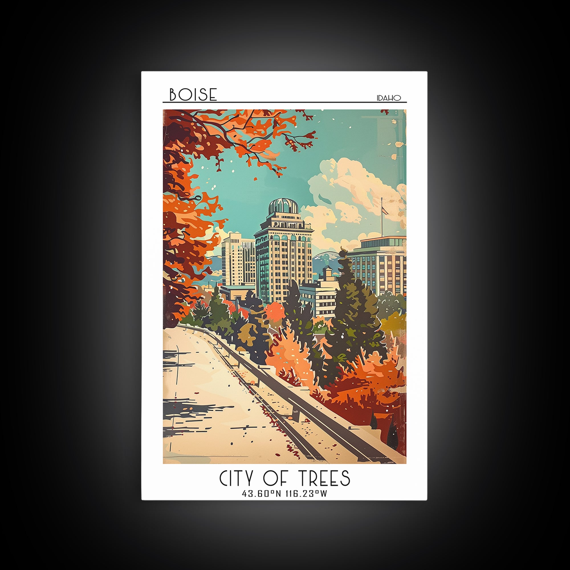 Boise Idaho Travel Poster, Framed Canvas Print, Retro Travel Poster, City Wall Art, Gallery Wall Set, Fine Art Print, Travel Posters