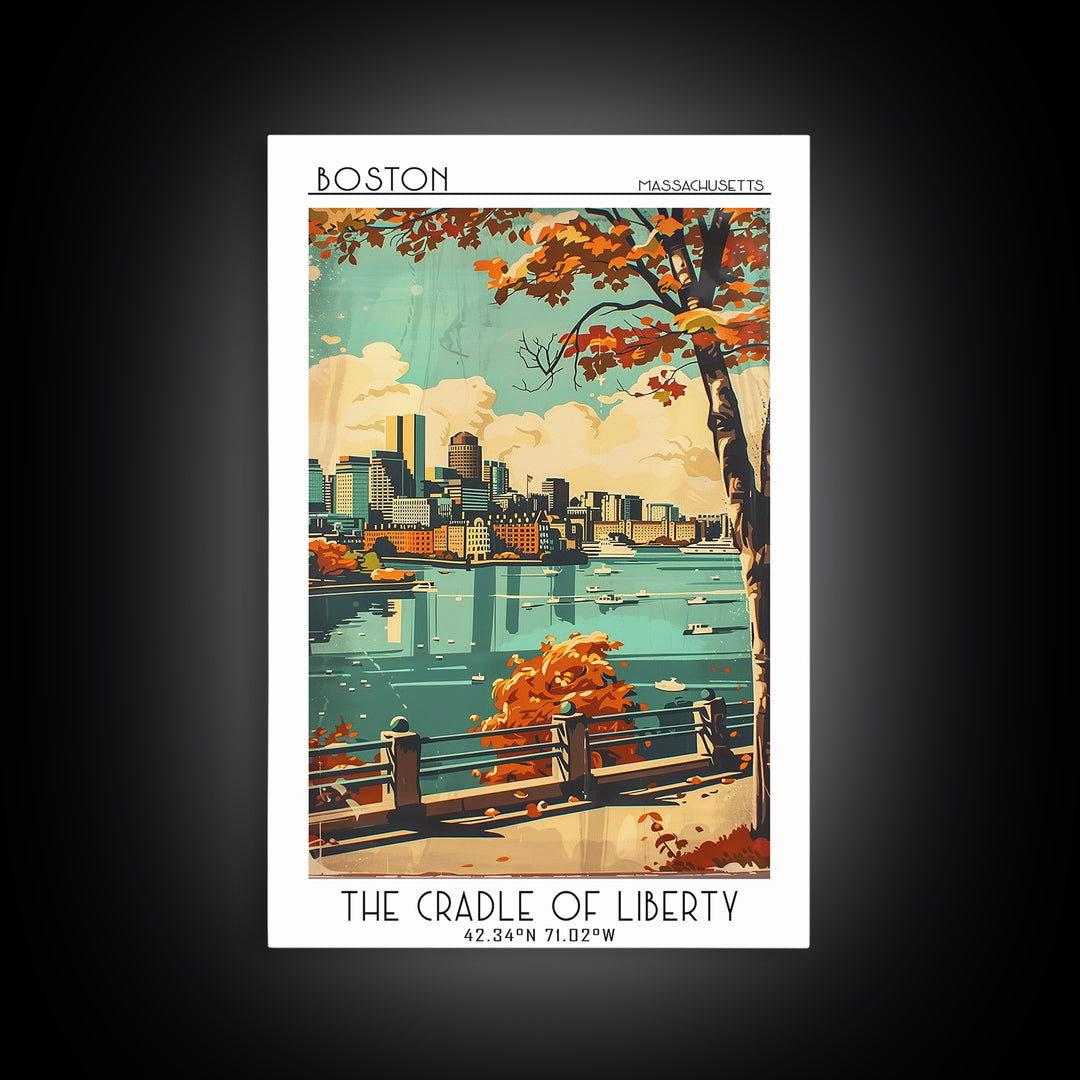 Boston Massachusetts Travel Poster, Canvas Print, Travel Prints, Landscape Art, City Art Print, Minimalist Poster, Home Office Decor