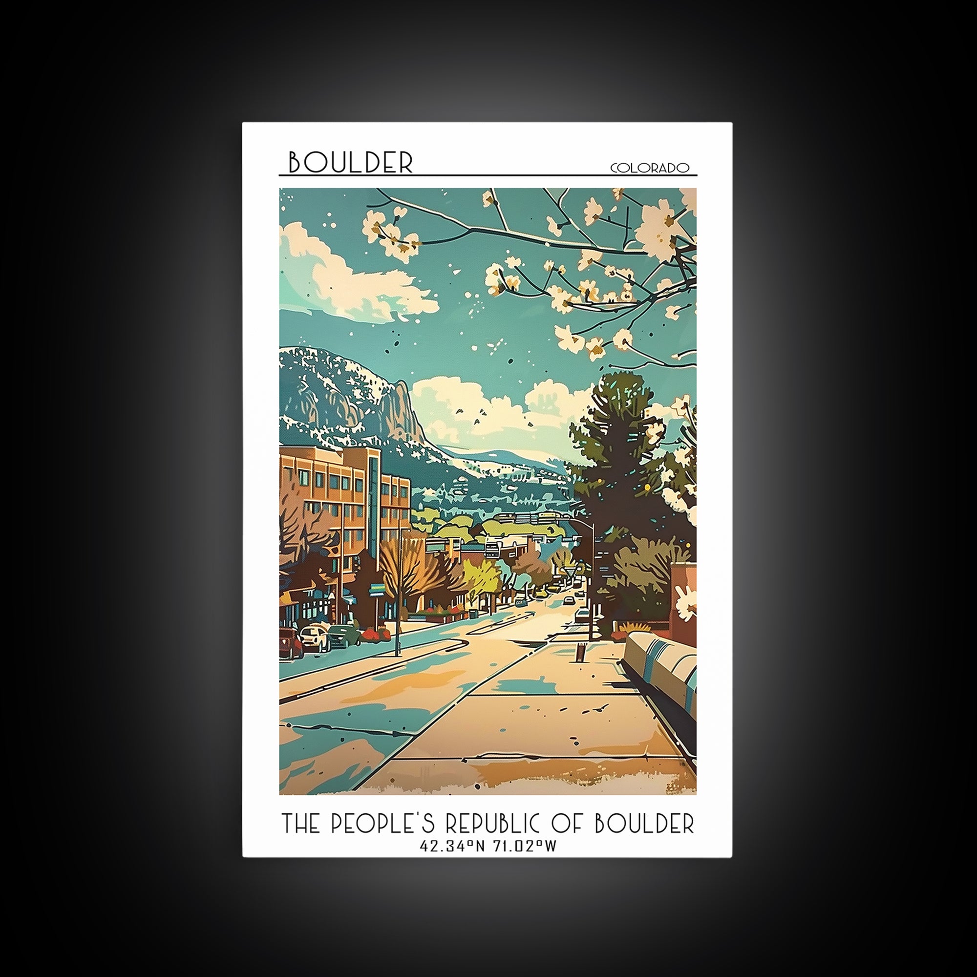 Boulder Travel Poster, Framed Canvas Print, Travel Wall Art, City Wall Art, Landscape Art, Vintage Posters, Wall Art, City Art Print