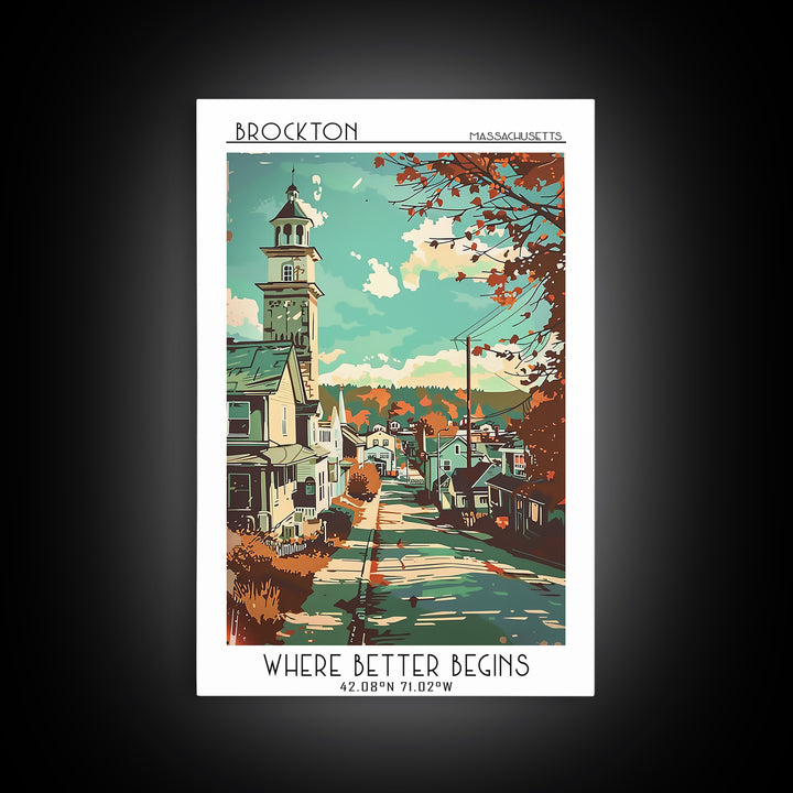 Brockton Massachusetts Travel Poster, Canvas Print, Travel Wall Art, City Wall Art, Wall Art, Gallery Wall Set, Mid Century Wall Art