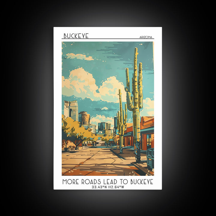 Buckeye Travel Poster, Framed Canvas Print, Travel Wall Art, City Wall Art, Minimalist Poster, Watercolor Cityscape, Wanderlust Gift