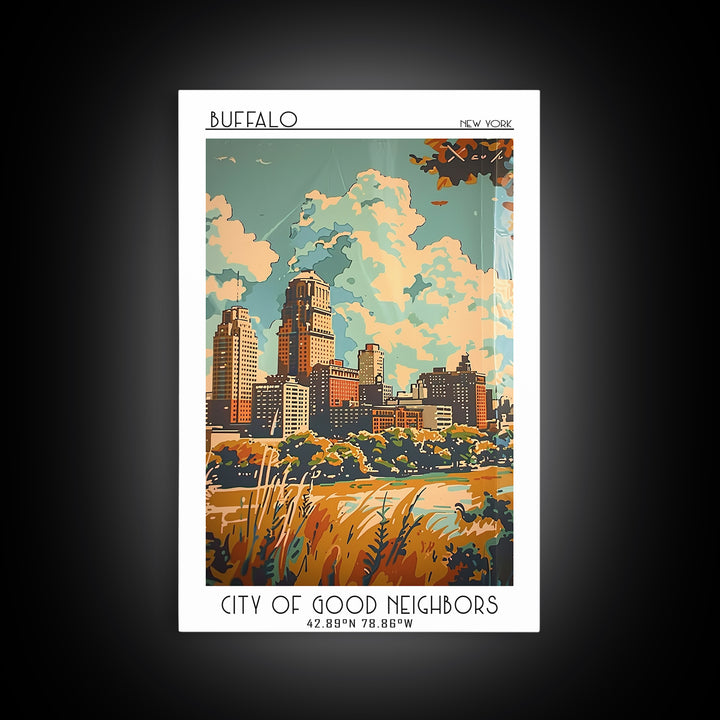 Buffalo Travel Poster, Framed Canvas Print, Travel Wall Decor, Minimalist Poster, Modern Wall Decor, Fine Art Print, Wanderlust Gift