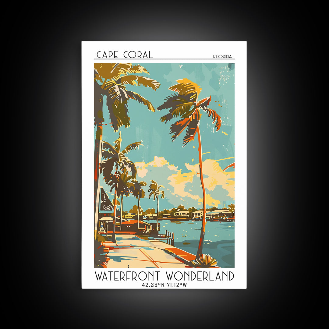 Cape Coral Travel Poster, Framed Canvas Print, Travel Wall Art, City Wall Art, Wall Art, Colorful Wall Art, Landscape Art, Art Print