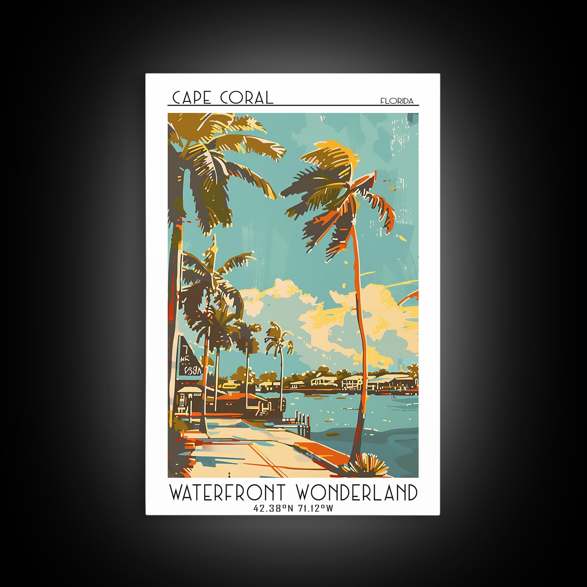 Cape Coral Travel Poster, Framed Canvas Print, Travel Wall Art, City Wall Art, Wall Art, Colorful Wall Art, Landscape Art, Art Print
