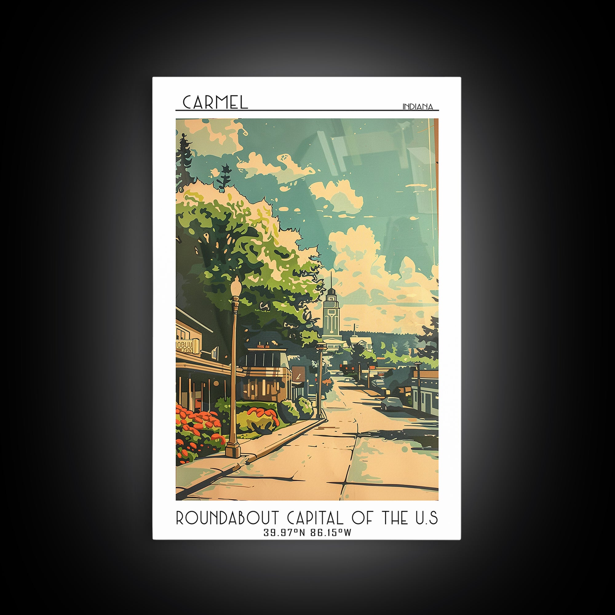 Carmel Travel Poster, Framed Canvas Print, Poster Print, Travel Wall Art, Travel Posters, Mid Century Wall Art, Watercolor Cityscape