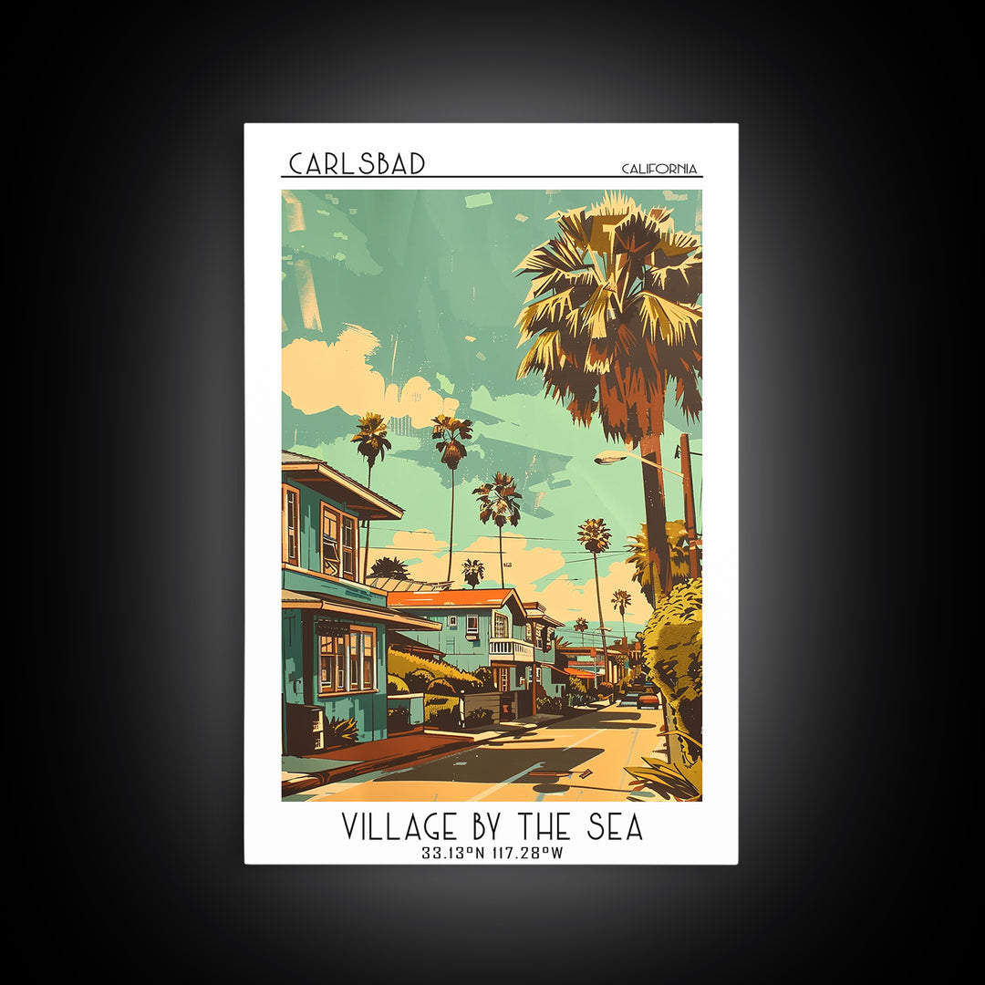 Carlsbad Travel Poster, Framed Canvas Print, City Travel Poster, Travel Wall Decor, Gallery Wall Set, Wall Art, Mid Century Wall Art