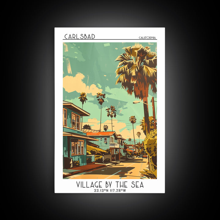 Carlsbad Travel Poster, Framed Canvas Print, City Travel Poster, Travel Wall Decor, Gallery Wall Set, Wall Art, Mid Century Wall Art