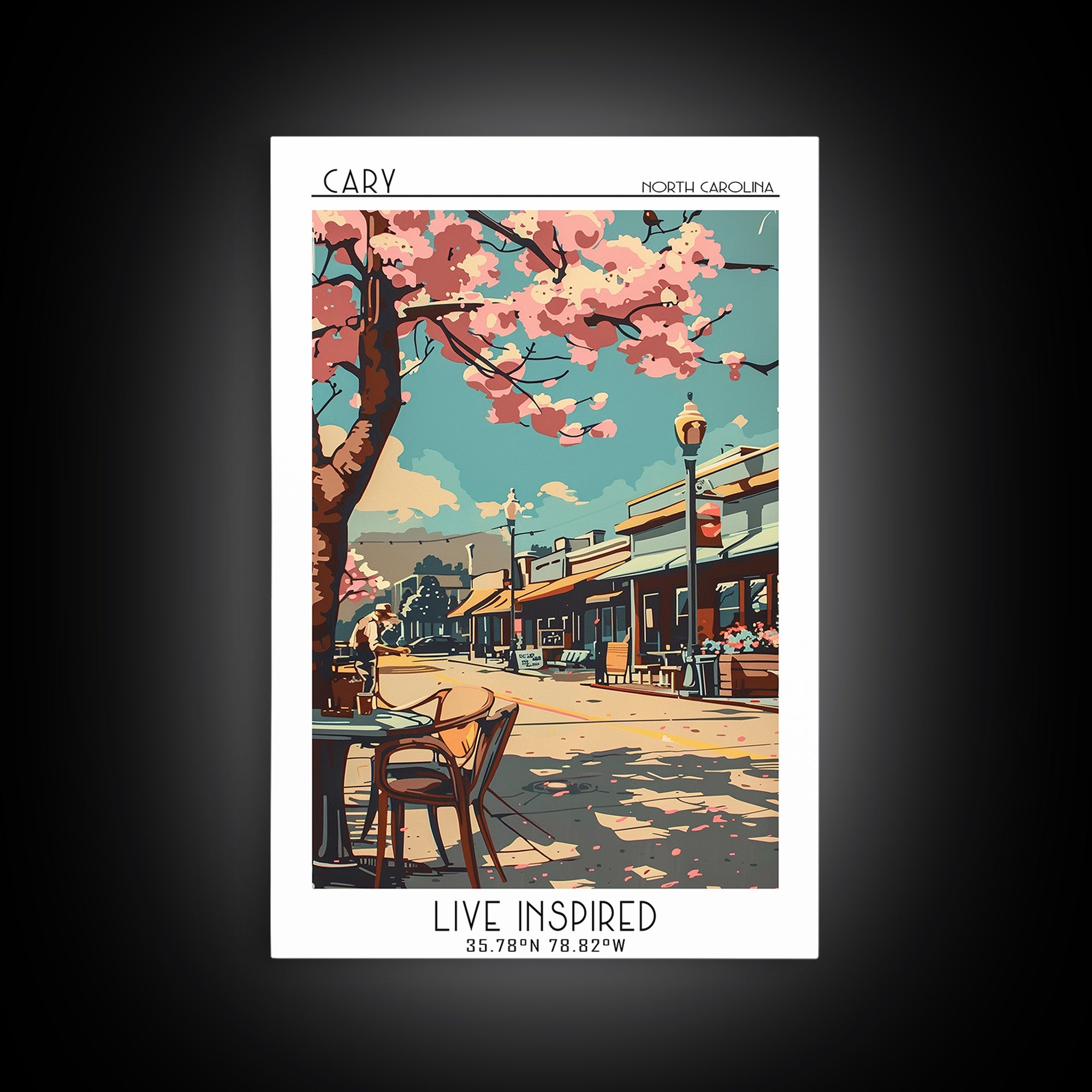 Cary Travel Poster, Framed Canvas Print, Travel Wall Art, City Wall Art, Travel Decor, Art Print, City Travel Poster, Travel Posters