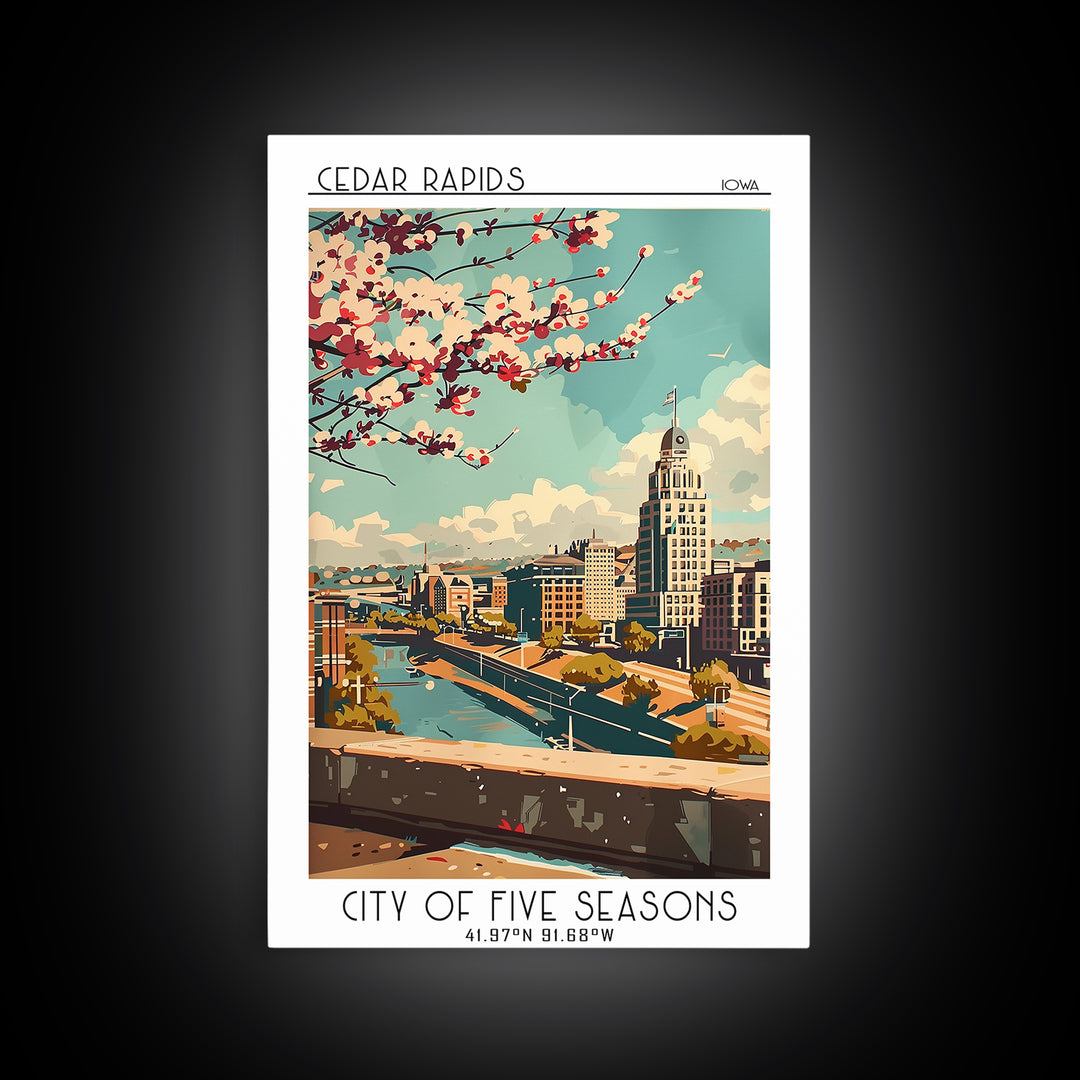 Cedar Rapids Travel Poster, Canvas Print, Travel Wall Art, City Wall Art, Travel Art Print, Retro Travel Print, Mid Century Wall Art