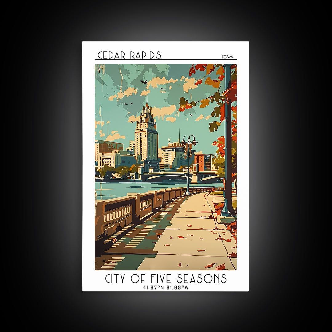 Cedar Rapids Iowa Travel Poster, Canvas Print, Travel Prints, Landscape Art, Home Office Decor, Travel Art Print, Retro Travel Print