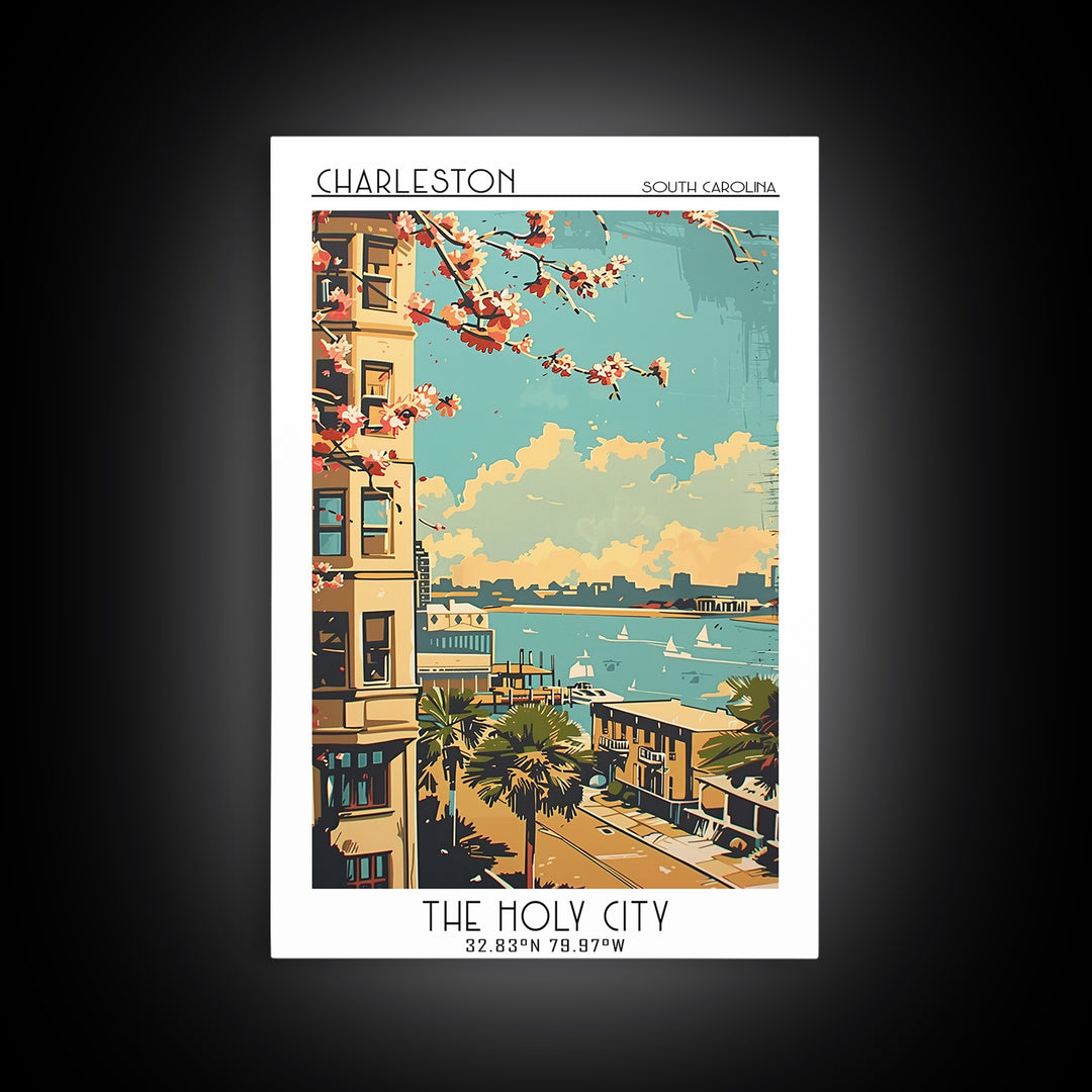 Charleston Travel Poster, Framed Canvas Print, City Travel Poster, Vintage City Poster, Gallery Wall Set, Poster Art, Travel Posters