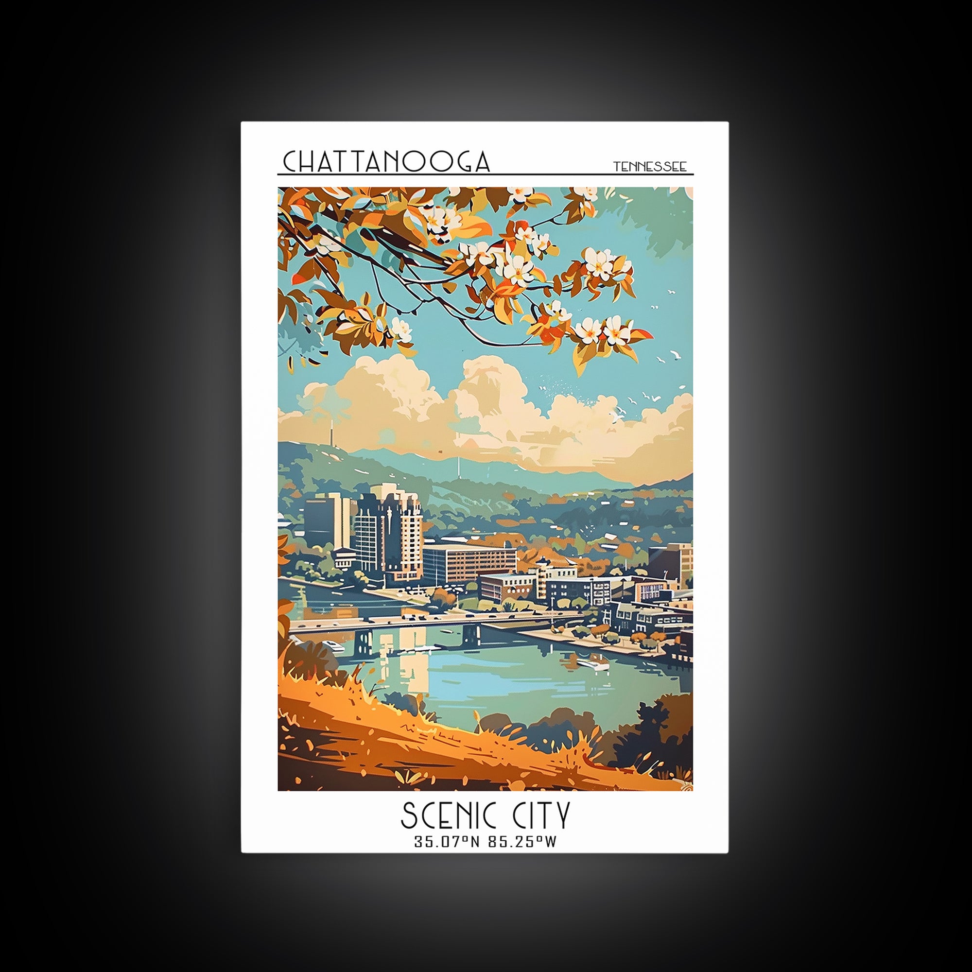 Chattanooga Travel Poster, Framed Canvas Print, Travel Wall Art, City Wall Art, Retro Travel Print, Gallery Wall Set, Retro Wall Art